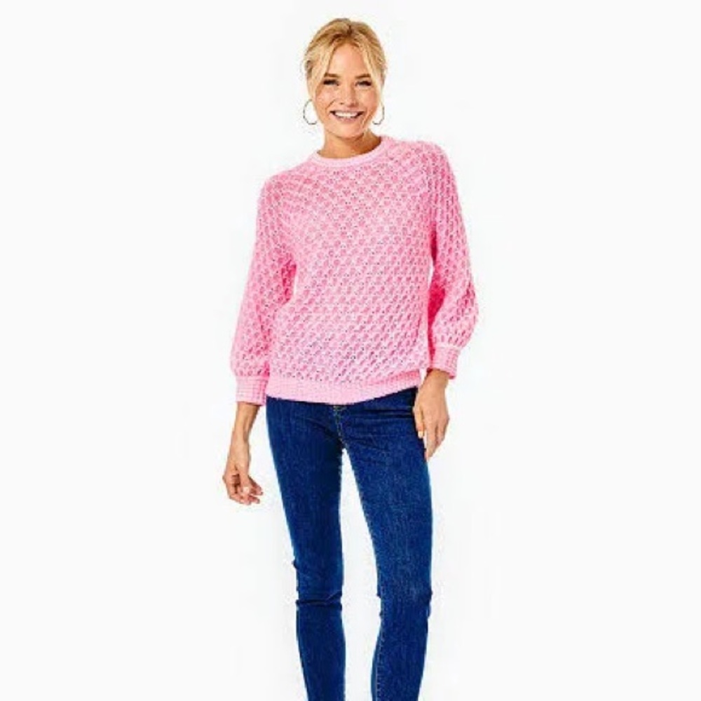 Lilly Pulitzer Corabelle knit Sweater medium pink crew neck NWT Barbie approved